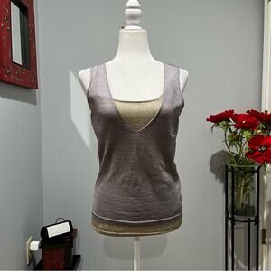 NEW Max Studio Rayon Two Tone Contrast Striped Semi Sheer Knit Sleeveless Top M